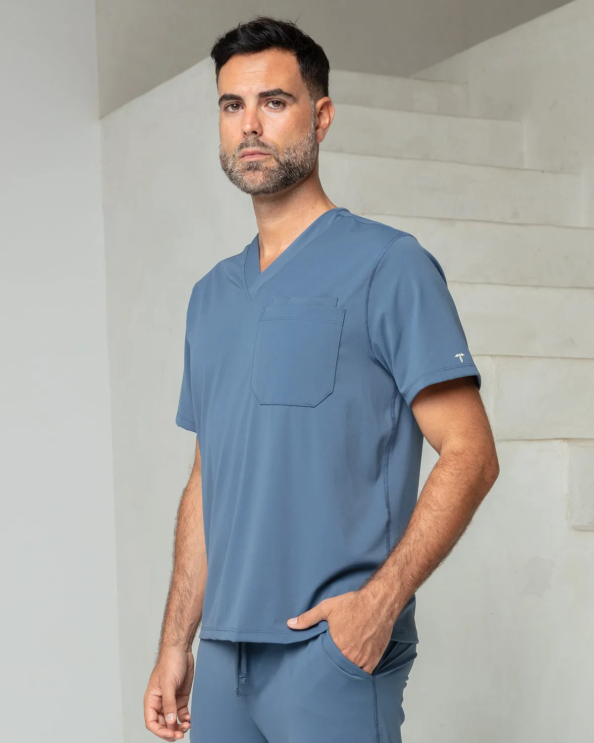 Men's Ocean Blue V-Neck Scrub Top