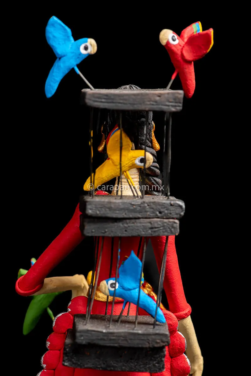 Mexican Catrina with Bird Cages Day of the Dead Sculpture