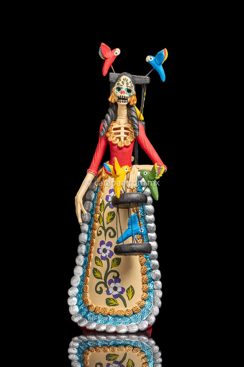 Mexican Catrina with Bird Cages Day of the Dead Sculpture