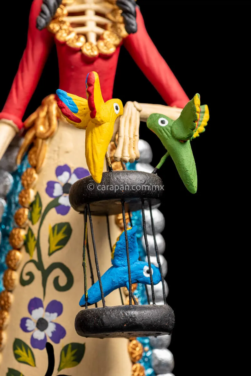 Mexican Catrina with Bird Cages Day of the Dead Sculpture