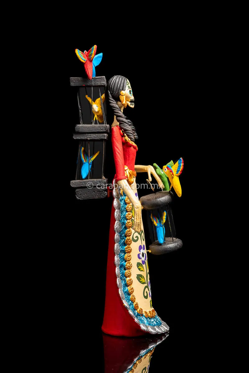 Mexican Catrina with Bird Cages Day of the Dead Sculpture