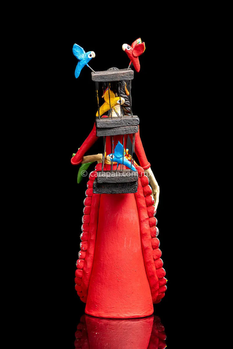 Mexican Catrina with Bird Cages Day of the Dead Sculpture