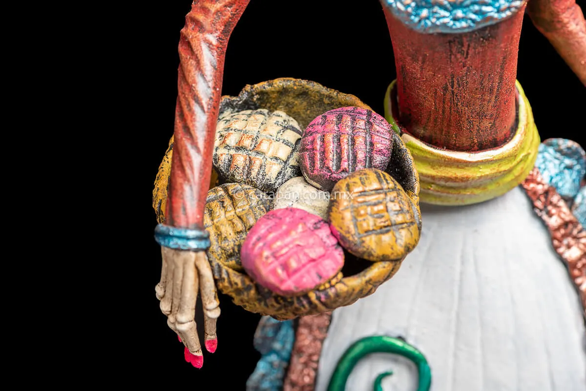 Mexican Catrina with Bread Basket Day of the Dead Sculpture