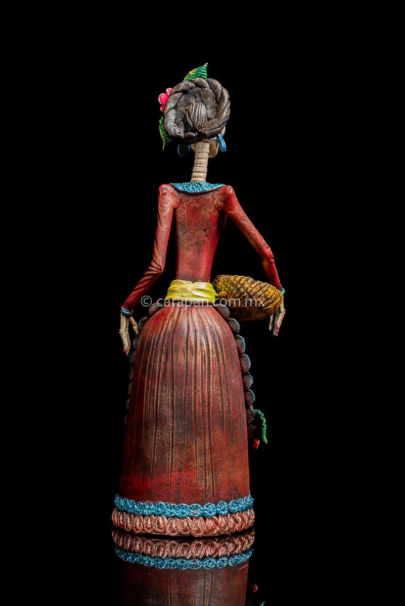 Mexican Catrina with Bread Basket Day of the Dead Sculpture