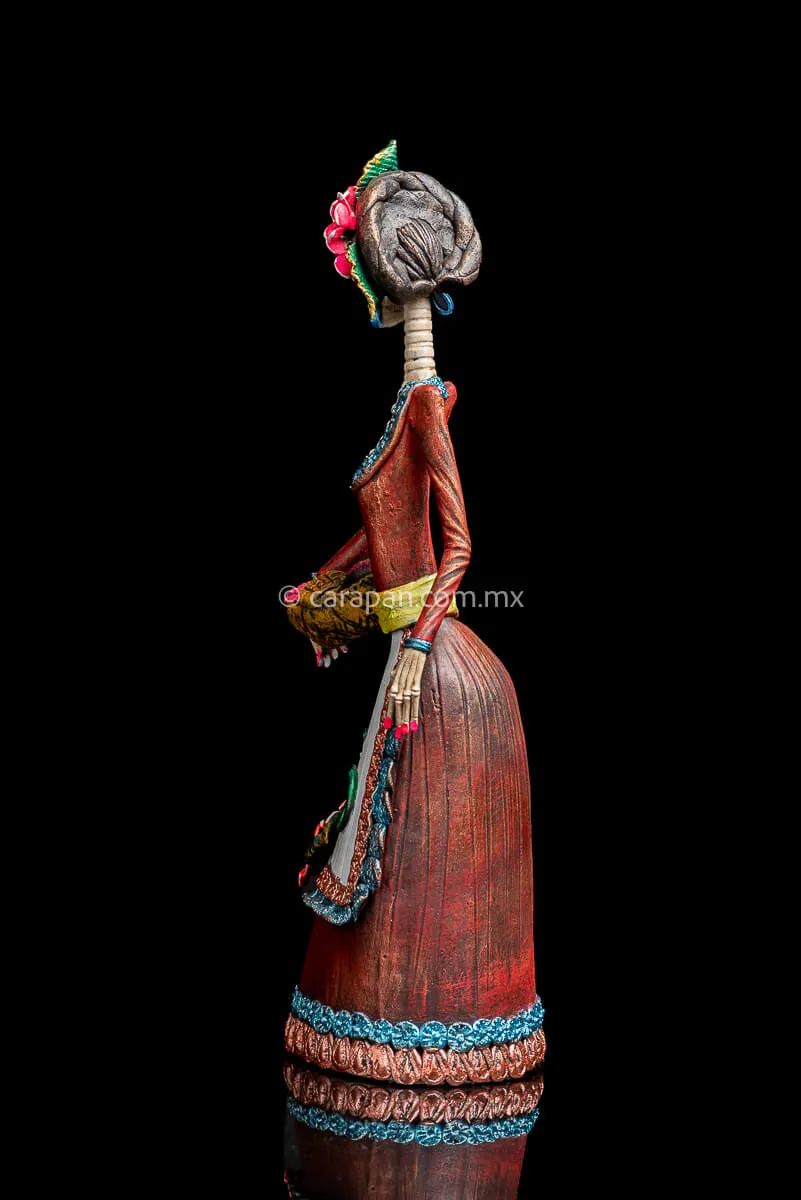 Mexican Catrina with Bread Basket Day of the Dead Sculpture