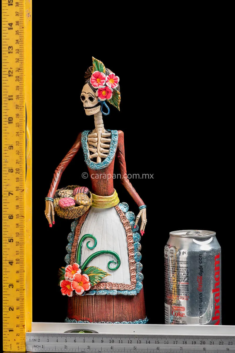 Mexican Catrina with Bread Basket Day of the Dead Sculpture