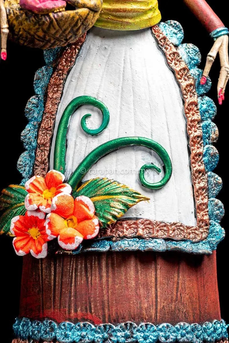 Mexican Catrina with Bread Basket Day of the Dead Sculpture
