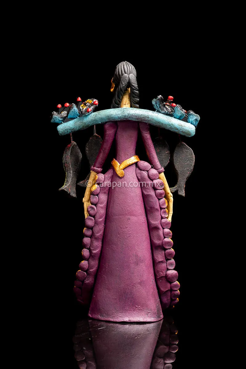 Mexican Catrina with Fish and Butterflies Day of the Dead Sculpture