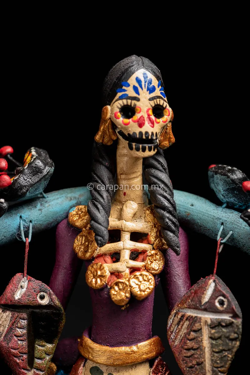Mexican Catrina with Fish and Butterflies Day of the Dead Sculpture