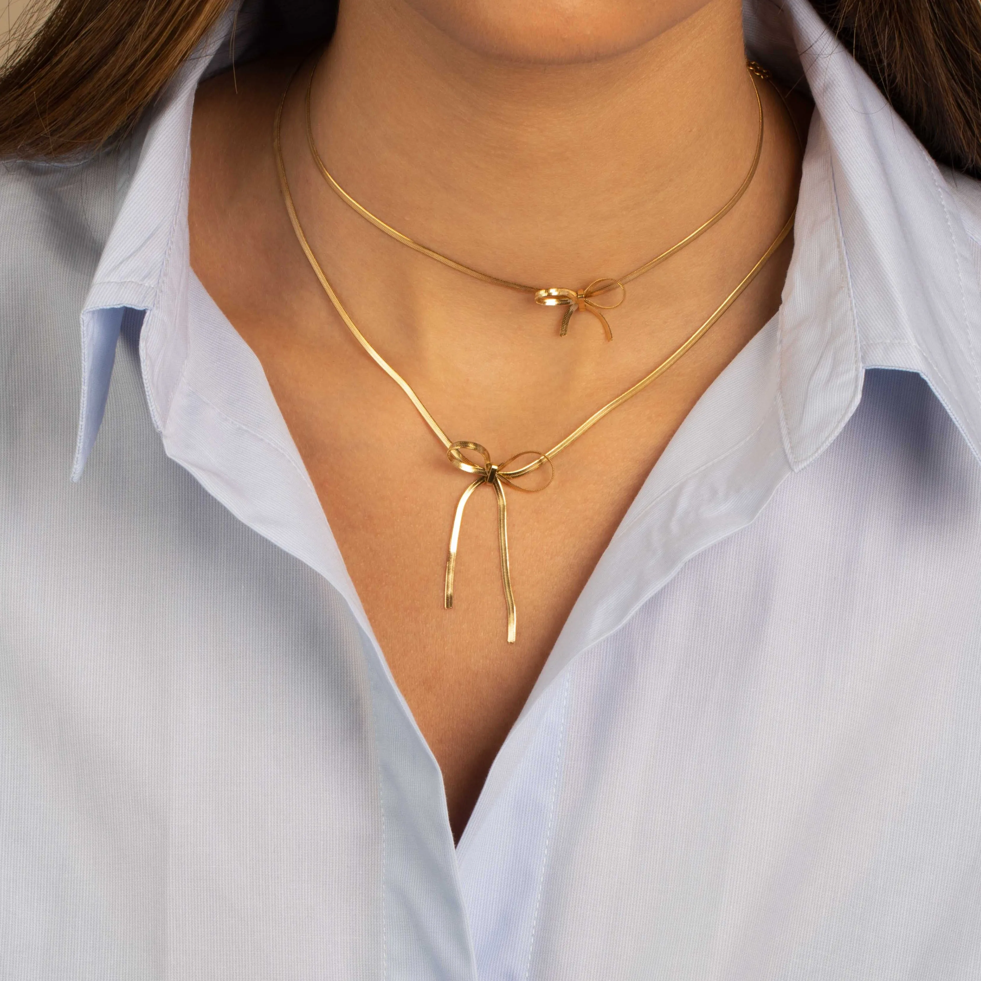 Mini Bow Herringbone Choker