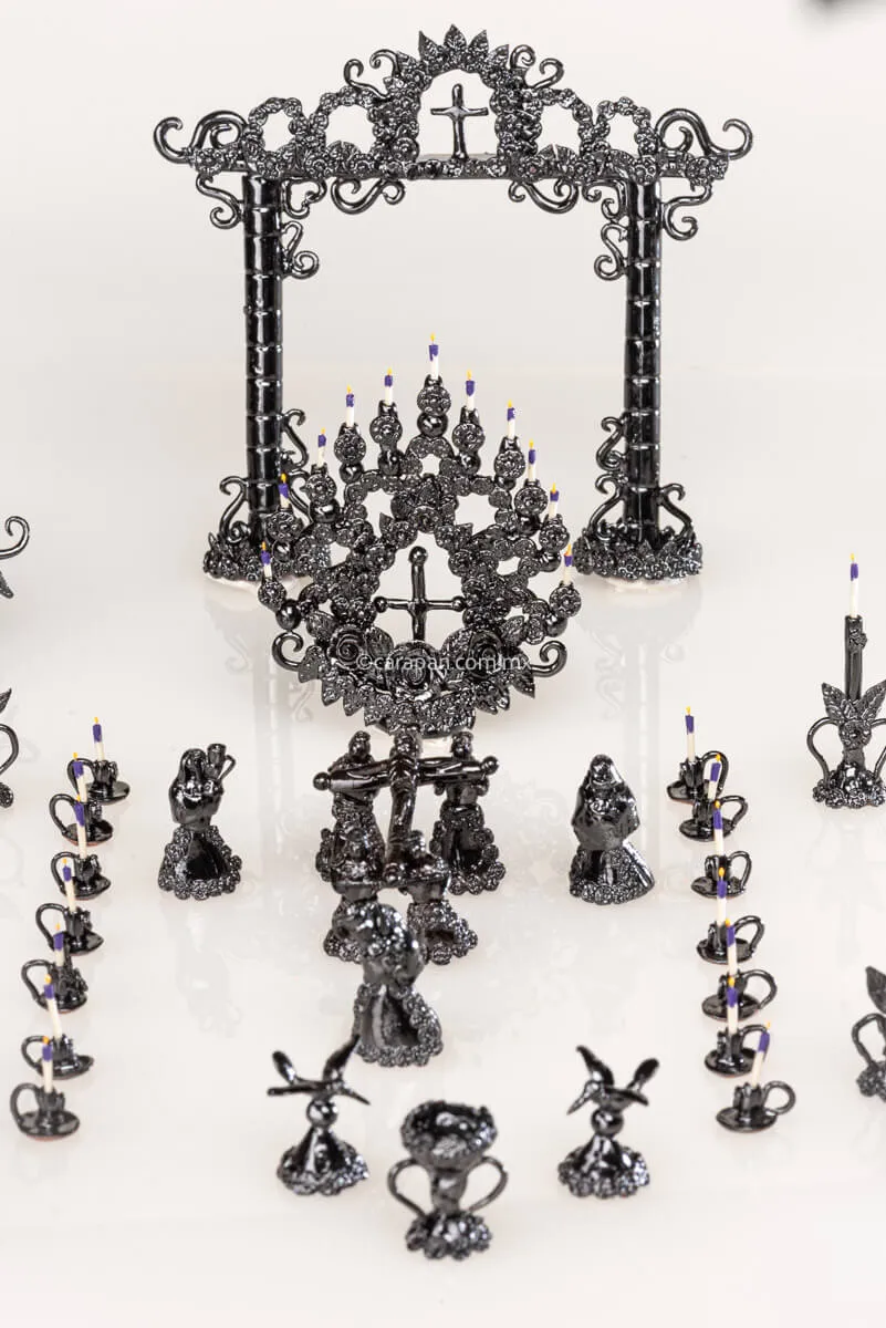 Miniature Via Crucis Black Glazed Clay Award Winning!