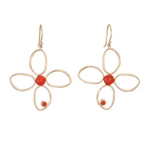 Natural Coral Earrings Large Flowers Estate 14k Yellow Gold Drops Fine Jewelry