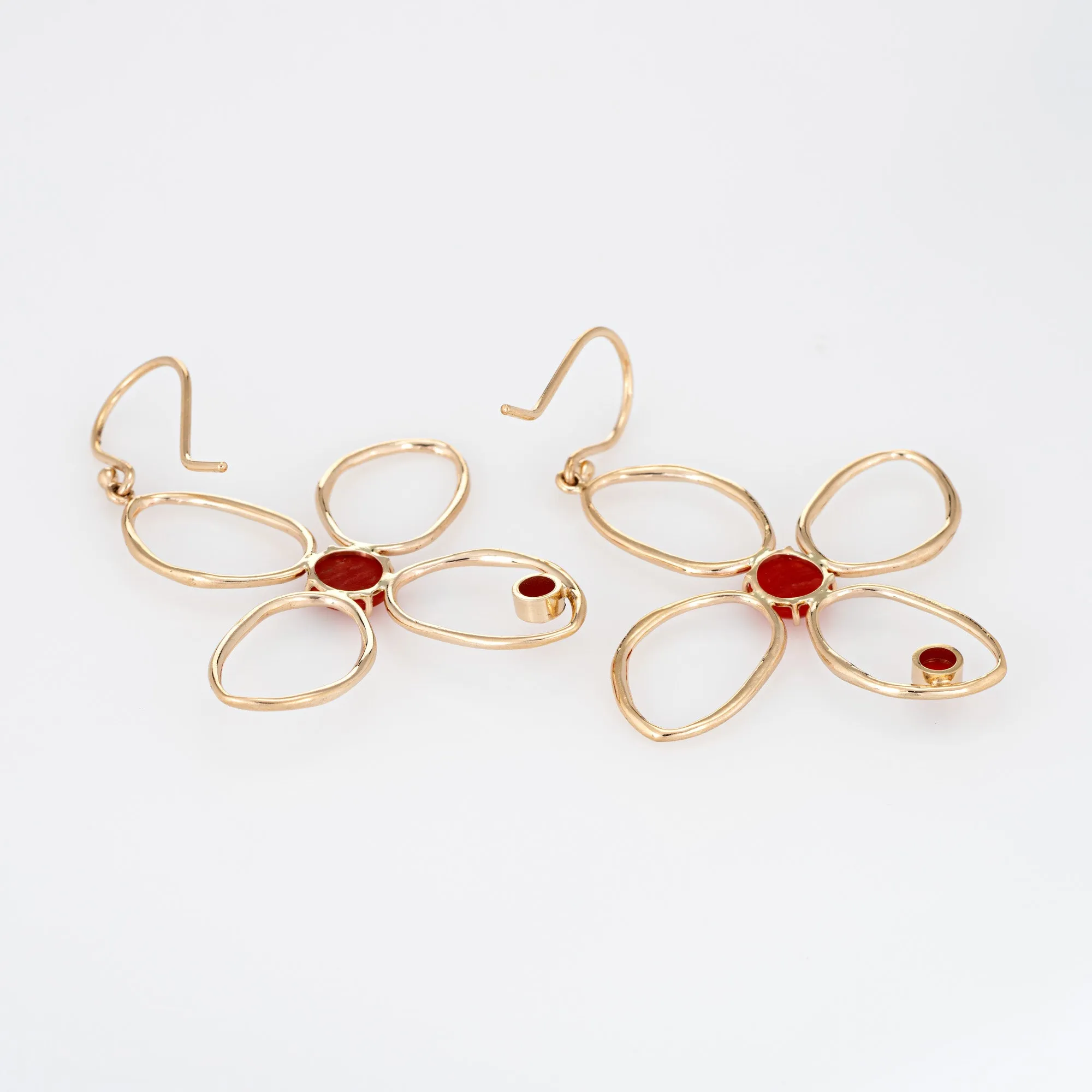 Natural Coral Earrings Large Flowers Estate 14k Yellow Gold Drops Fine Jewelry