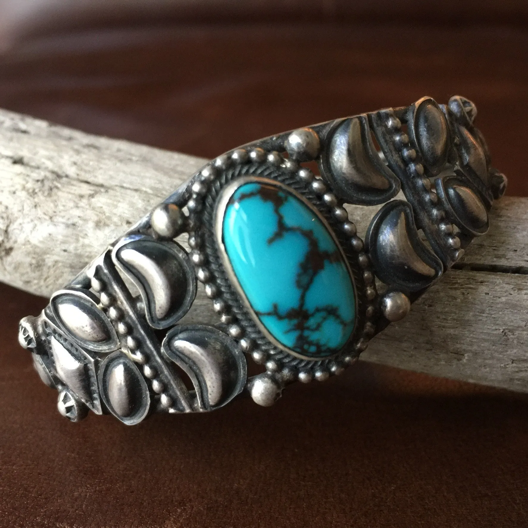 Navajo Handmade Sterling Silver Bisbee Turquoise Bracelet Signed Danny Clark