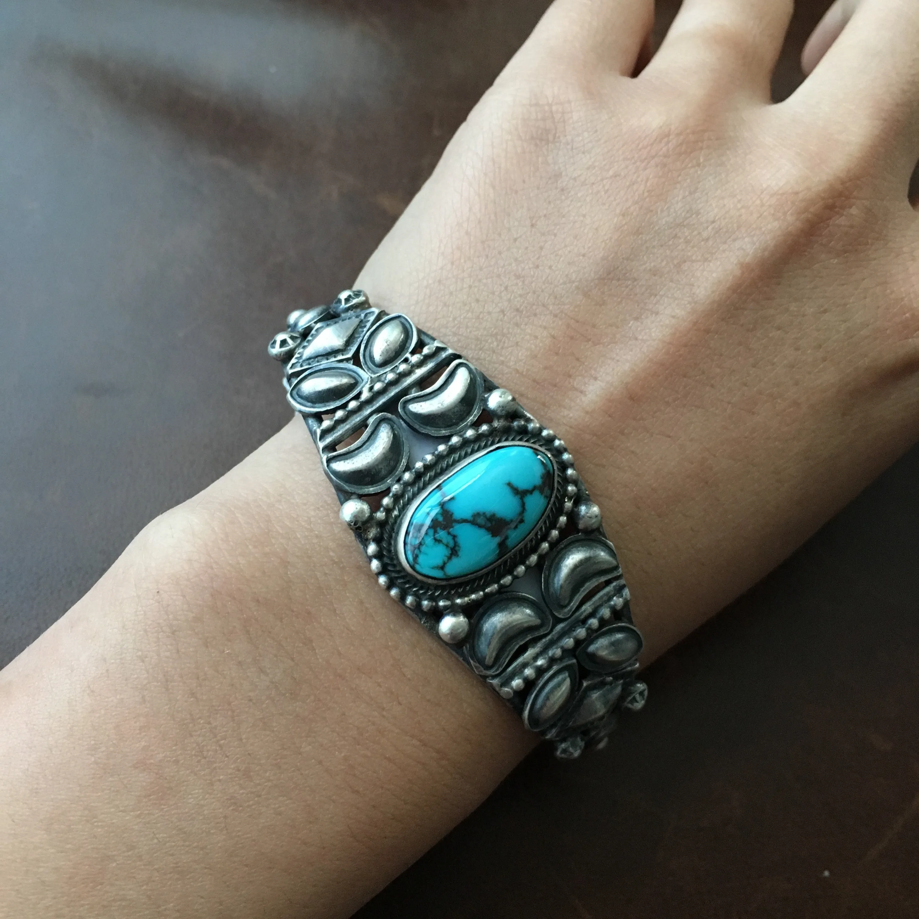 Navajo Handmade Sterling Silver Bisbee Turquoise Bracelet Signed Danny Clark