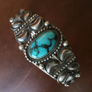 Navajo Handmade Sterling Silver Bisbee Turquoise Bracelet Signed Danny Clark