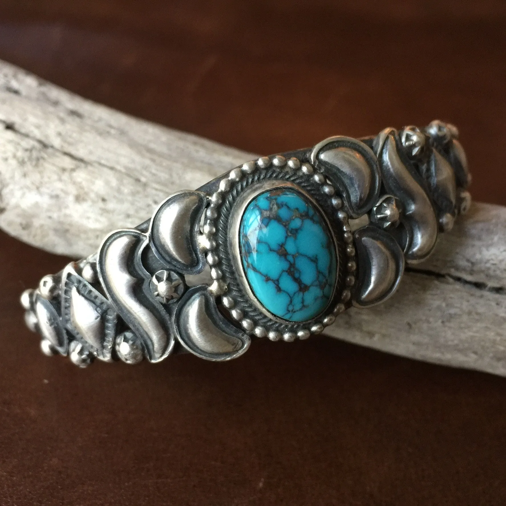 Navajo Handmade Sterling Silver Blue Moon Turquoise Bracelet Signed Danny Clark