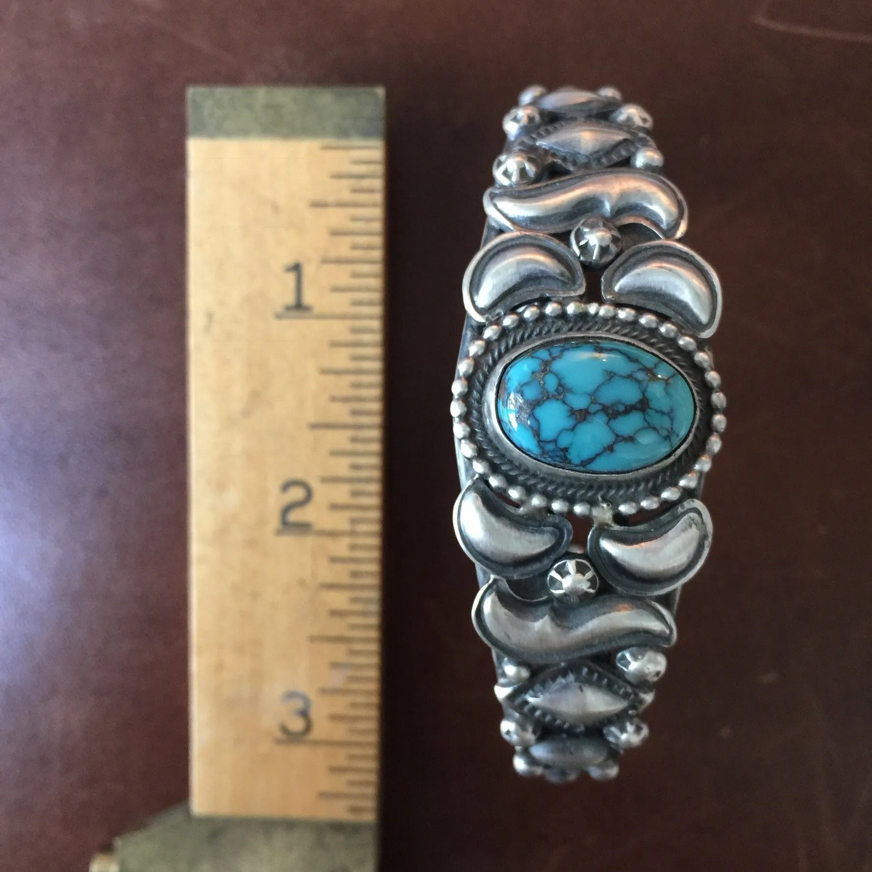 Navajo Handmade Sterling Silver Blue Moon Turquoise Bracelet Signed Danny Clark