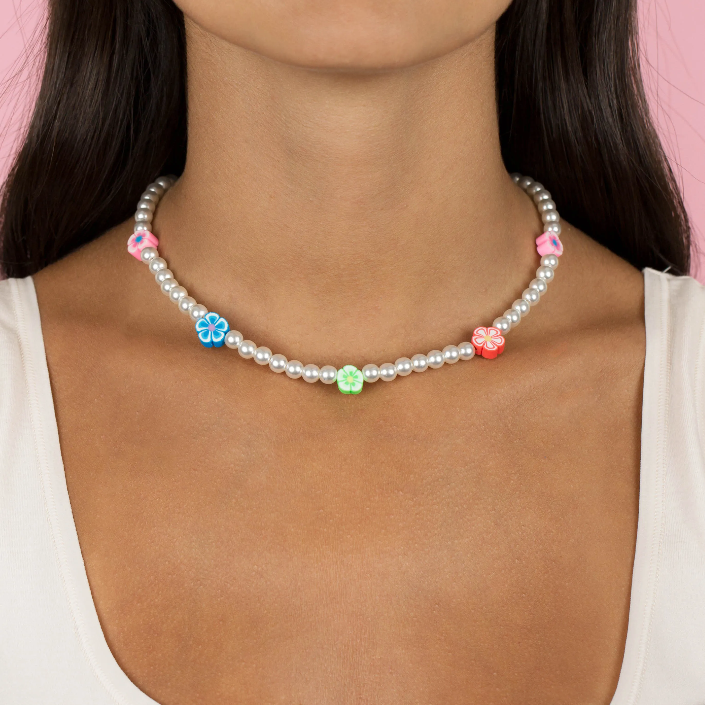 Neon Color Flower Pearl Necklace