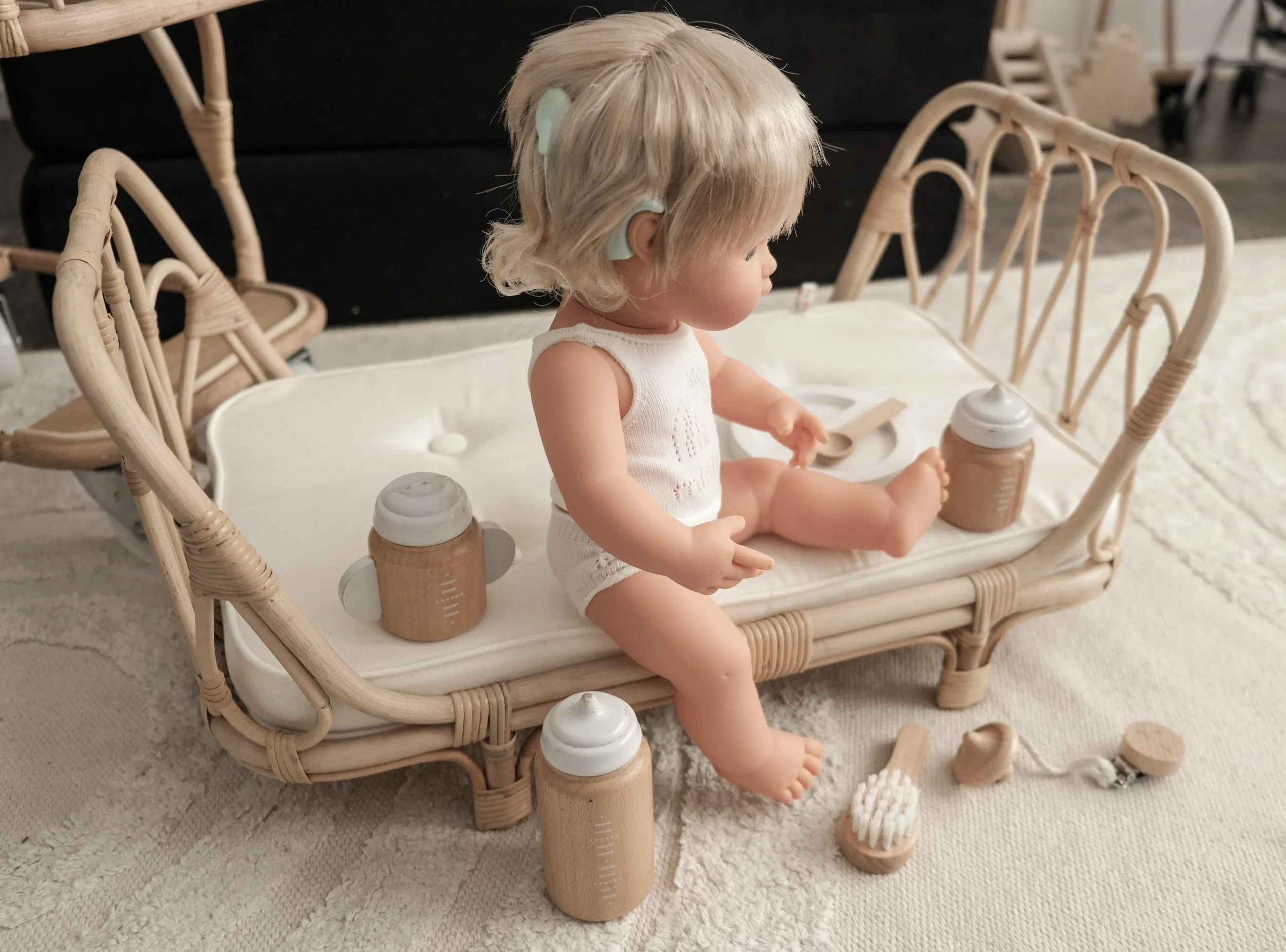 NEW miniland doll blonde european girl with hearing implant 38 cm