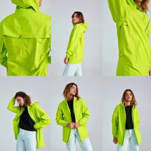 NWT Rains Storm Breaker Zip Up Hooded Jacket in Reflective Digital Lime