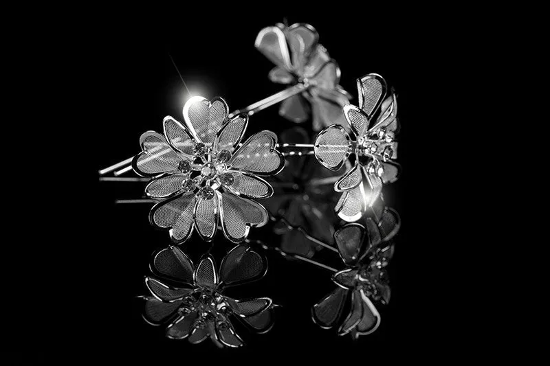 Orlina Large Mesh Flower Hair Stick Pin | Rhinestone