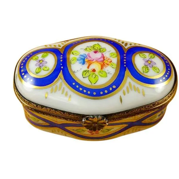 Oval with Blue & Flowers