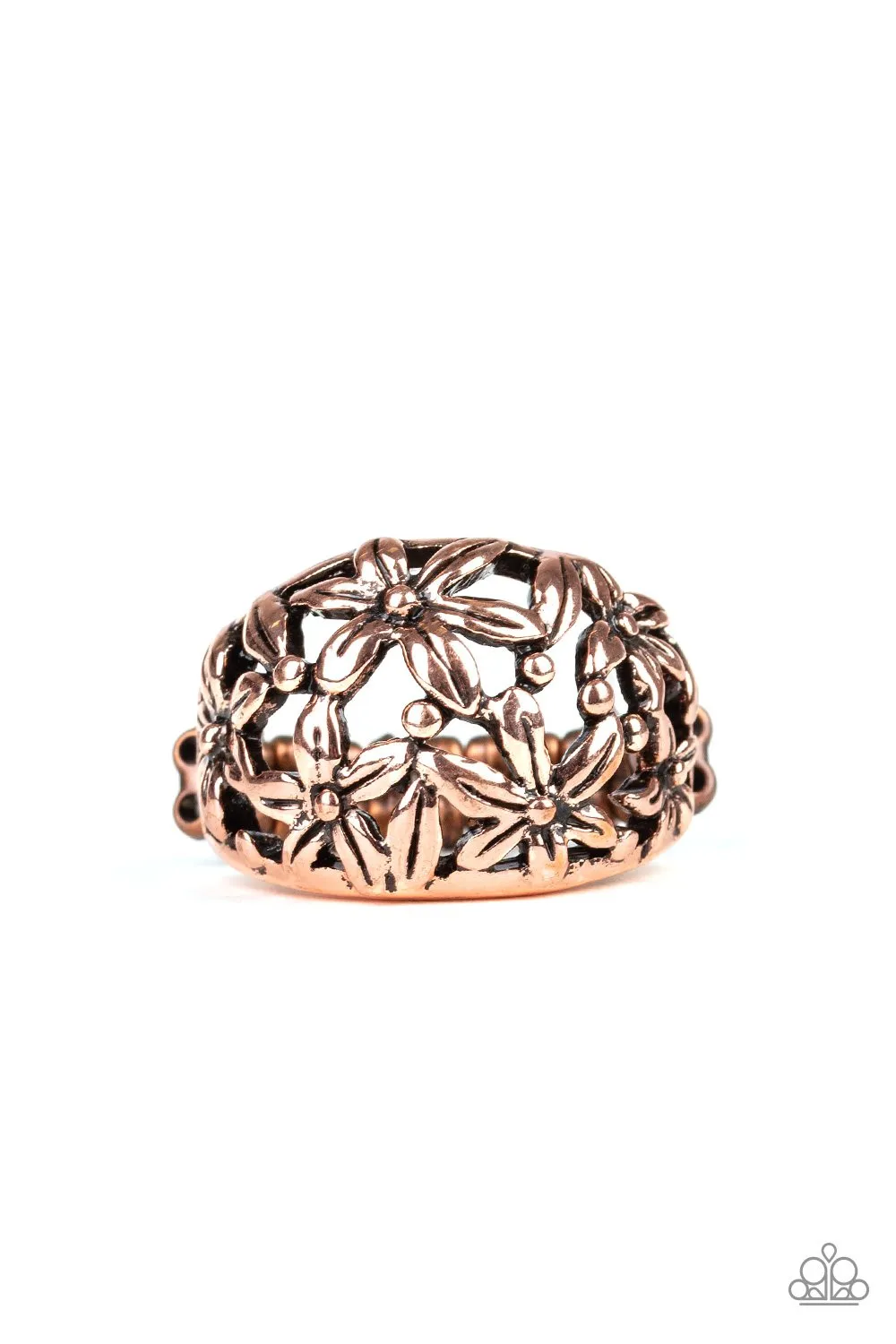 Paparazzi " Haute Havana " Copper Metal Multi Flower Floral Elastic Back Ring