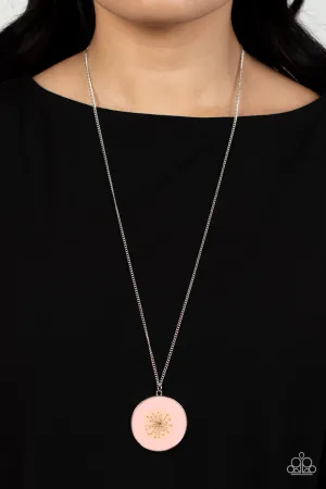 Paparazzi " Prairie Picnic " Silver Metal & Flower in Pink Acrylic Pendant Necklace Set