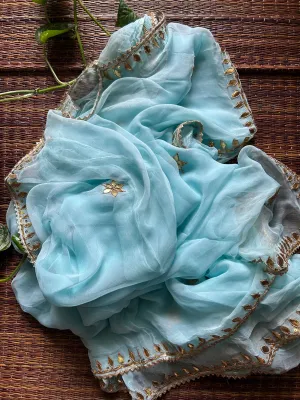 Pastel Blue Chiffon Gota Patti saree