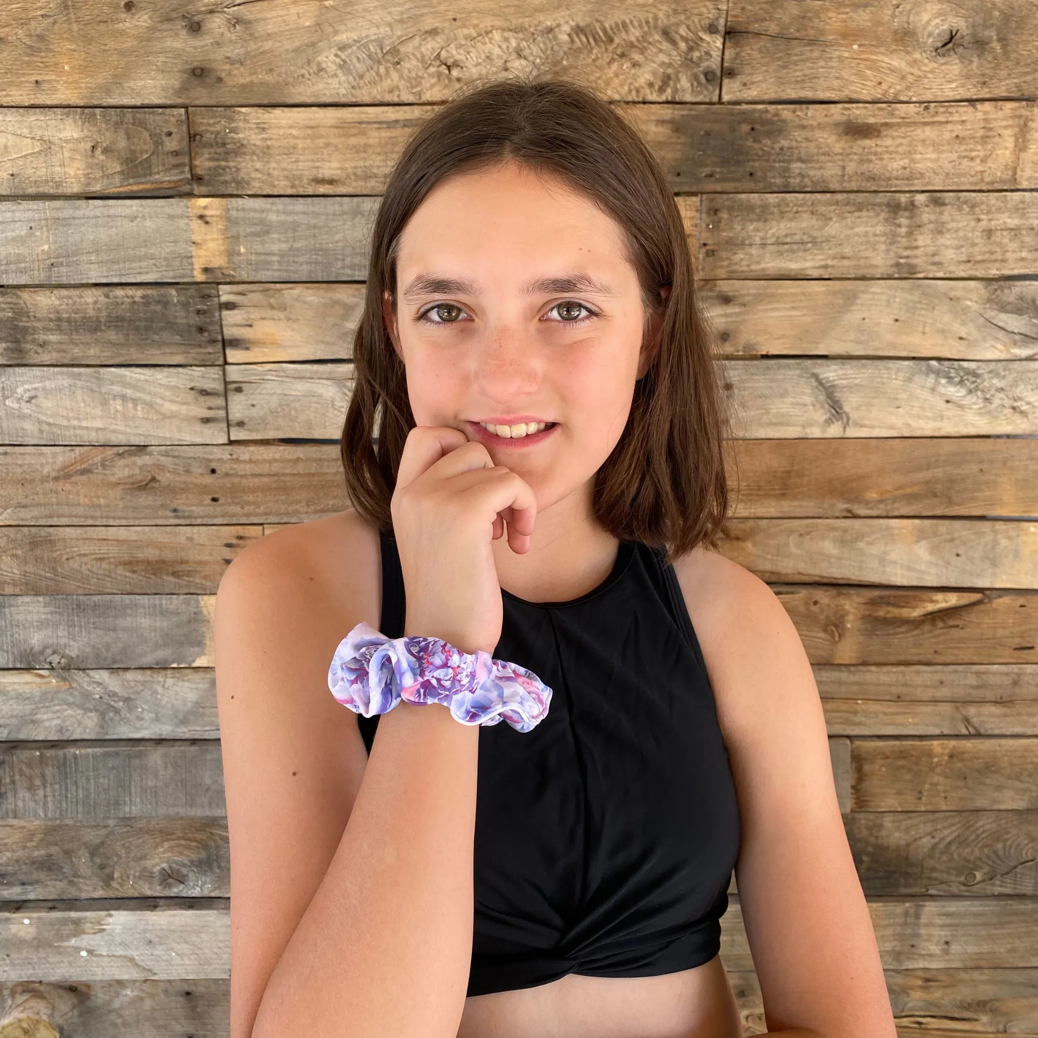 Pastel Rose Print Swim Scrunchie