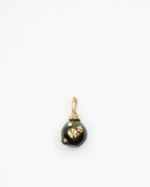 pendant 18k gold tahiti pearl w/ .01ct diamond