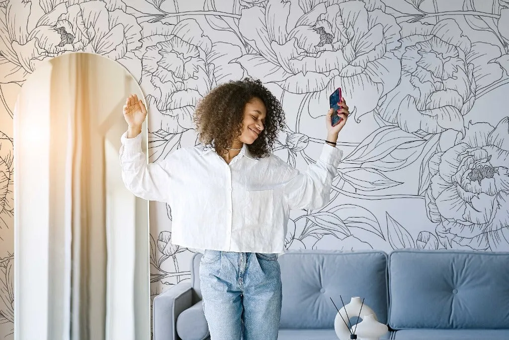 Peonies Outline Wallpaper Mural