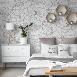 Peonies Outline Wallpaper Mural