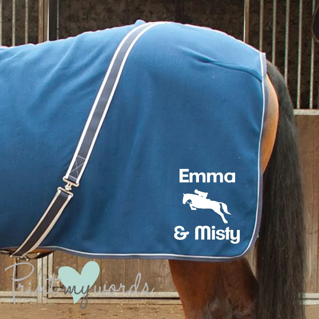 Personalised Equestrian Horse Pony Fleece Rug Cooler - Jumping Style