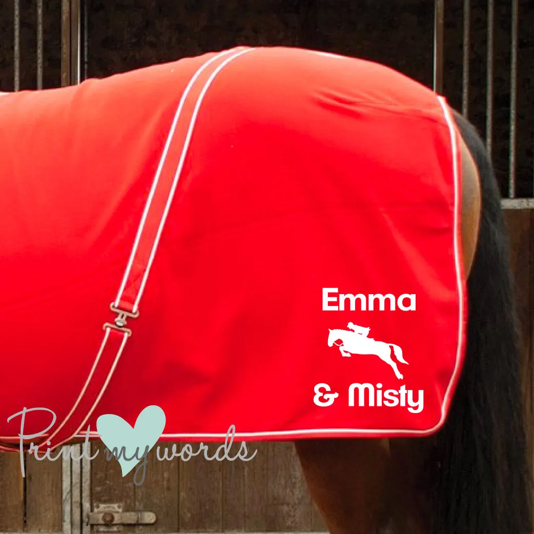 Personalised Equestrian Horse Pony Fleece Rug Cooler - Jumping Style