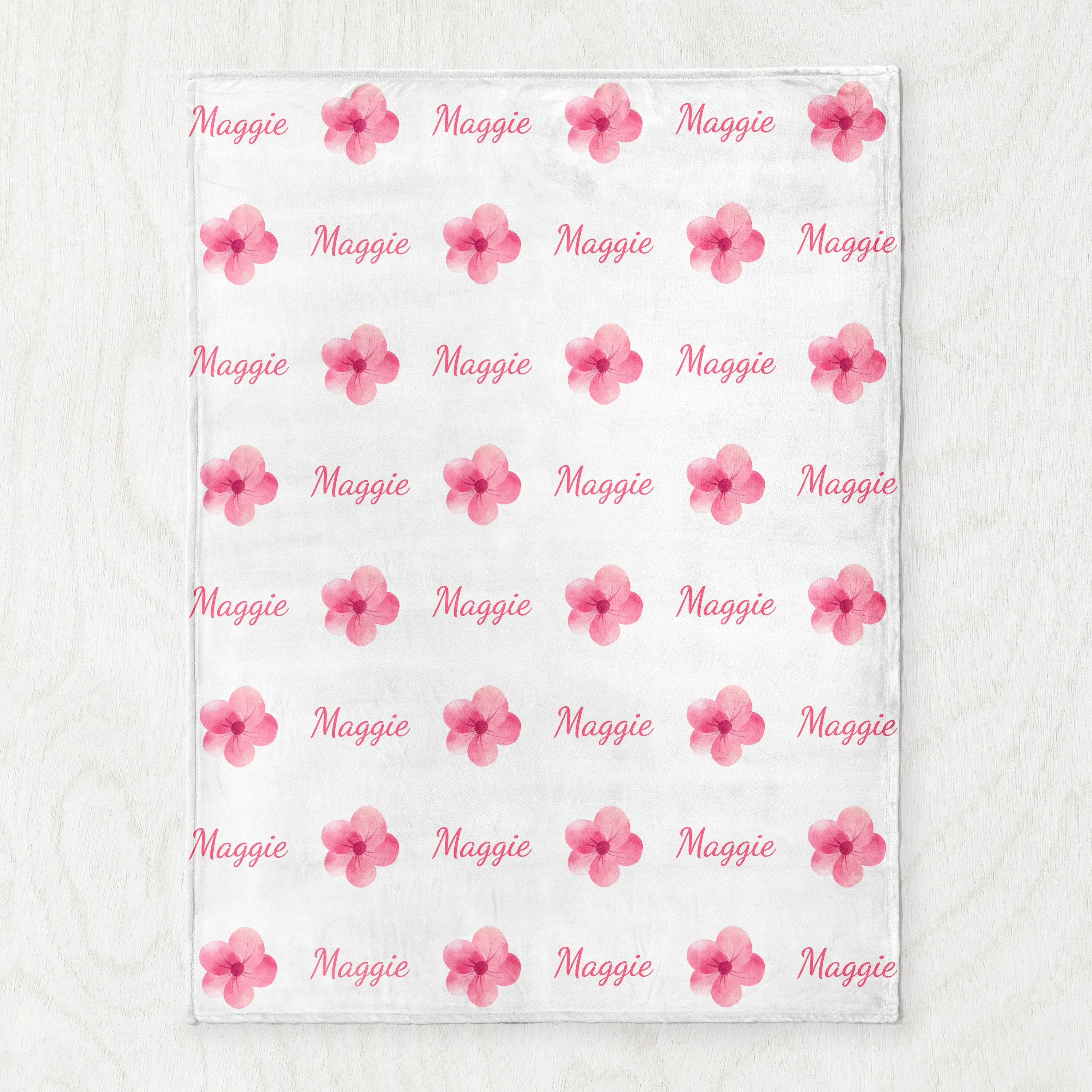 Personalized Pink Flower Baby Name Blanket