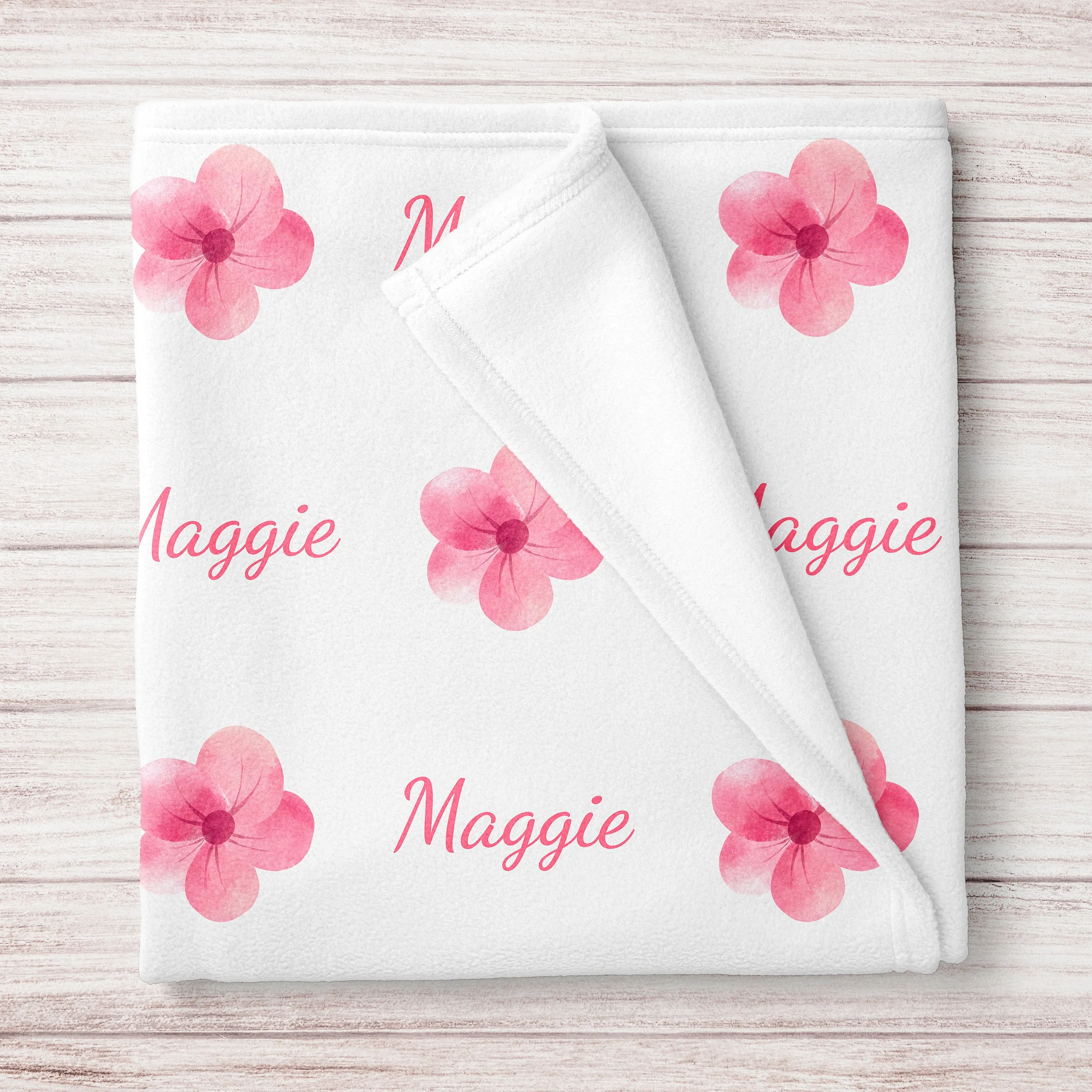 Personalized Pink Flower Baby Name Blanket