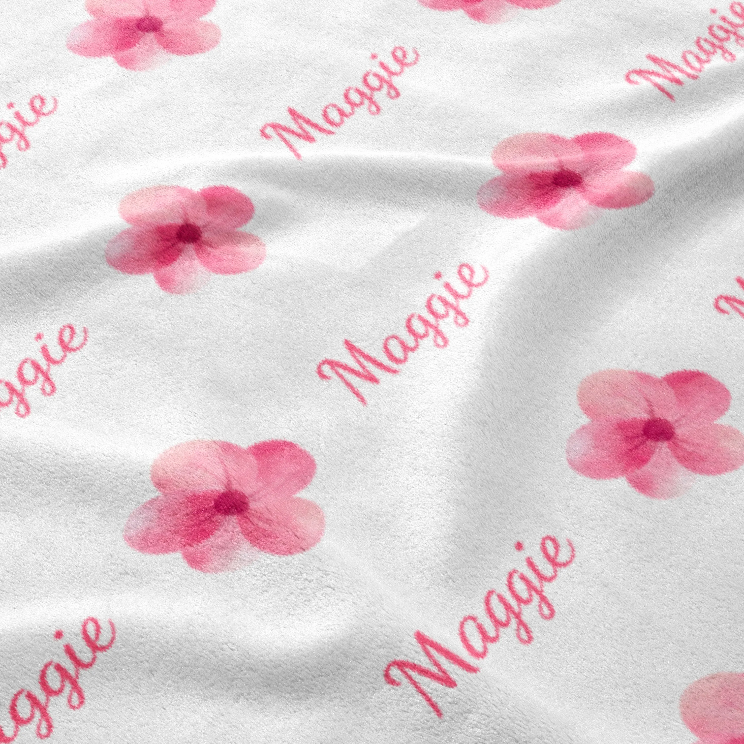 Personalized Pink Flower Baby Name Blanket