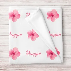 Personalized Pink Flower Baby Name Blanket