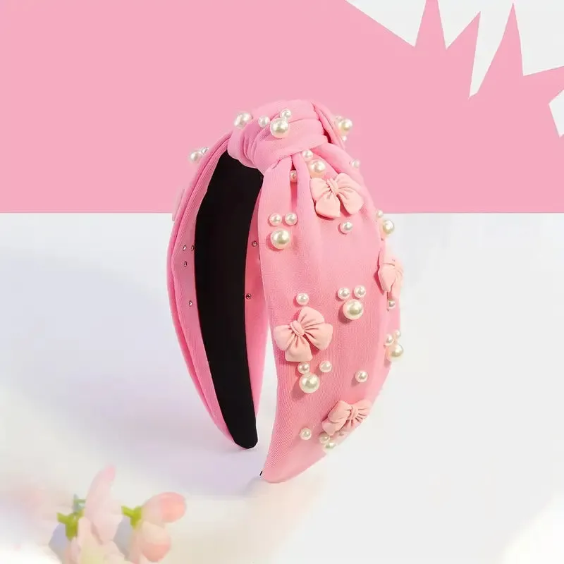Pink Bow & Pearl Headband
