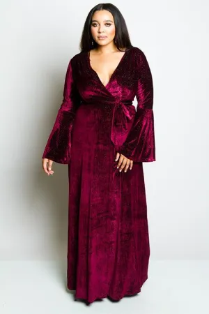 Plus Size Striped Soft Velvet Gown
