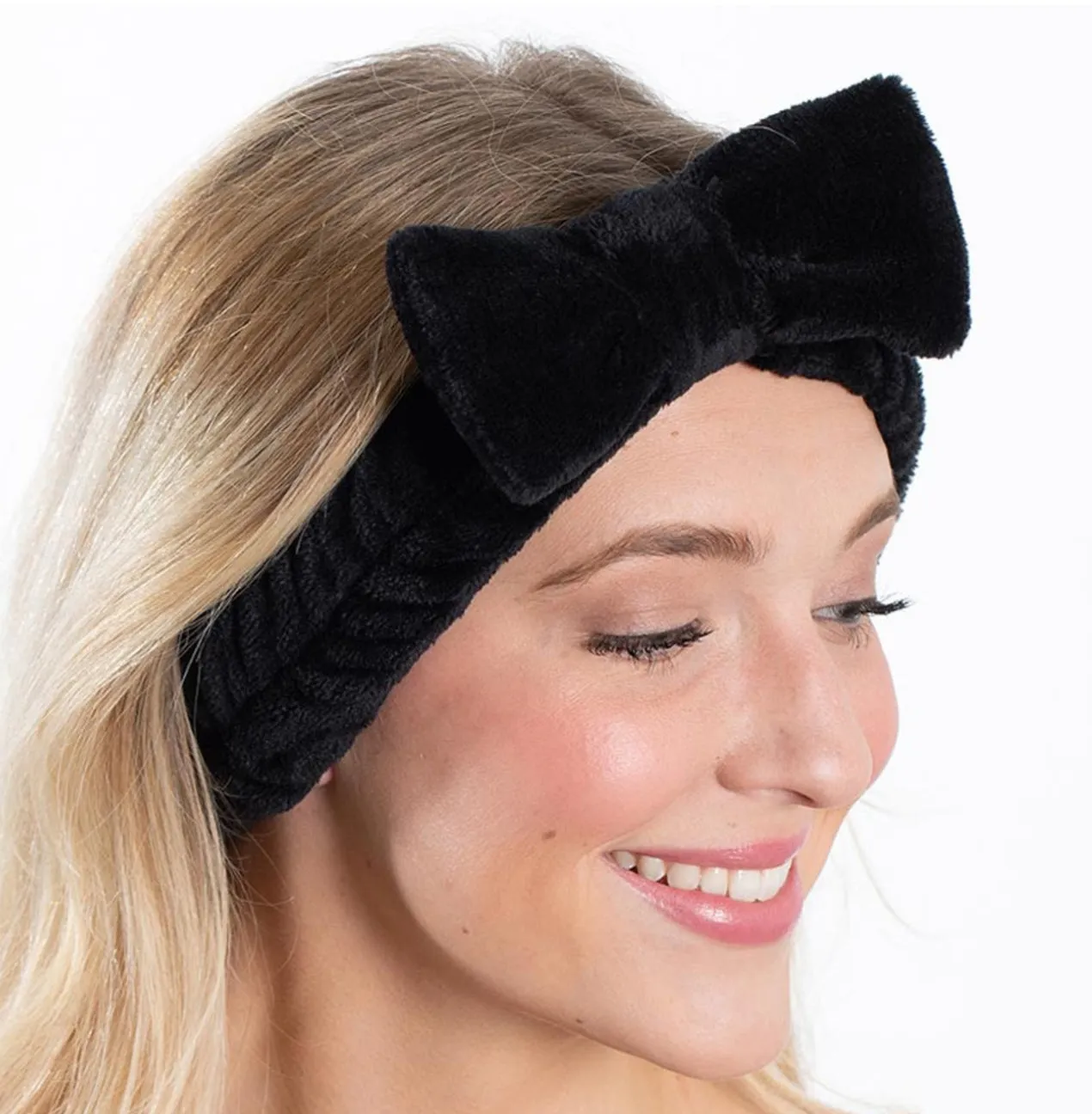 Plush Bow Headband - Black