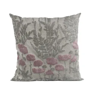 Plutus Enchanted Rose Floral Pink Gray Velvet Luxury Throw Pillow