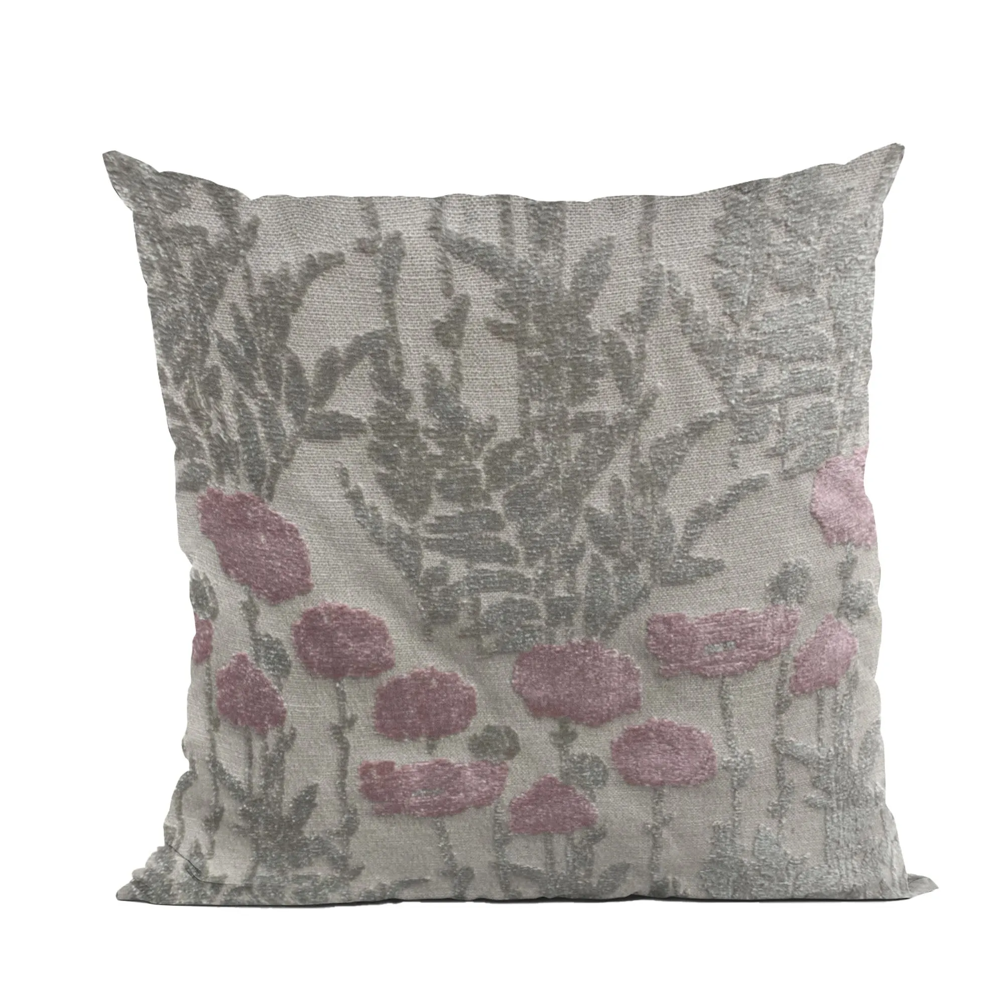 Plutus Enchanted Rose Floral Pink Gray Velvet Luxury Throw Pillow