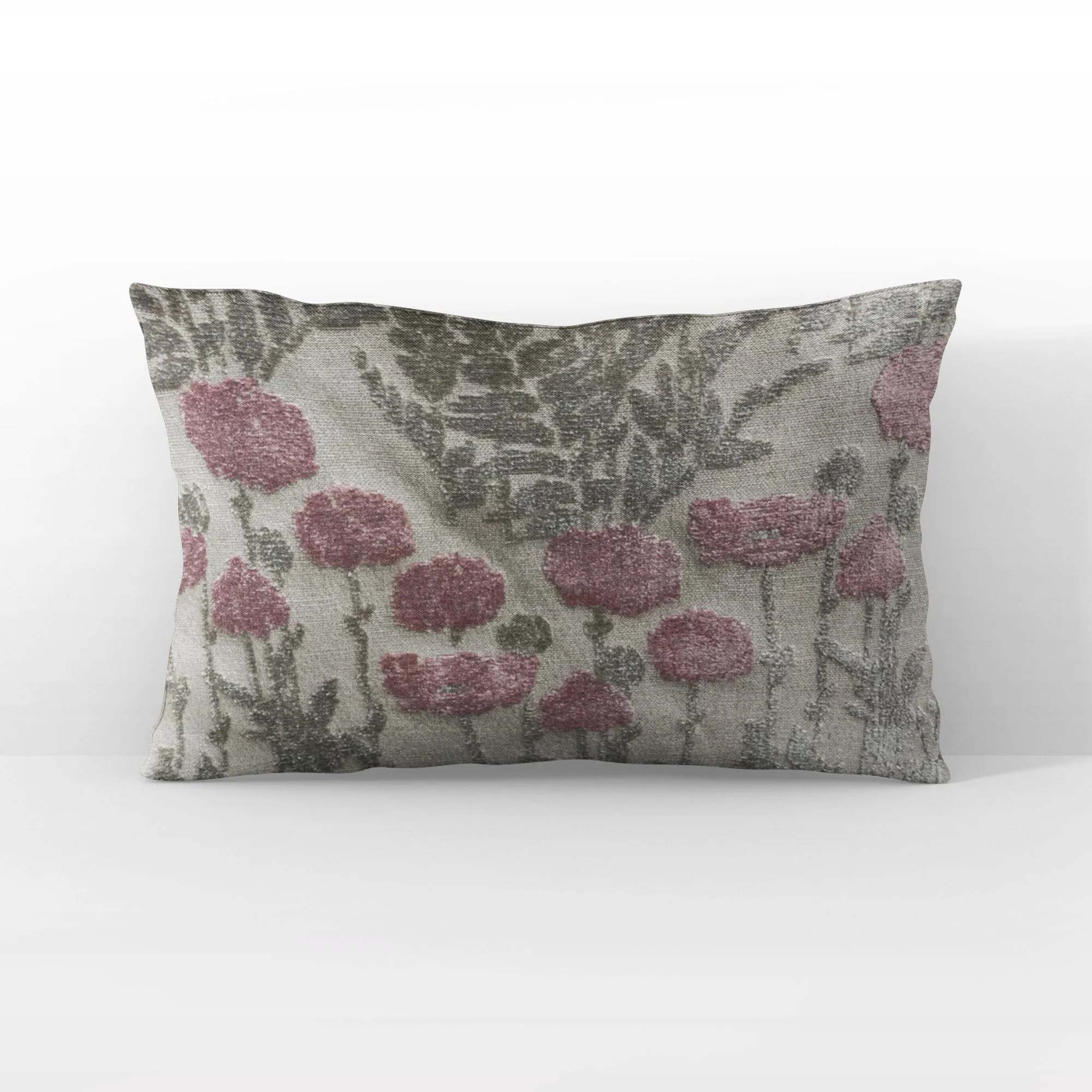 Plutus Enchanted Rose Floral Pink Gray Velvet Luxury Throw Pillow