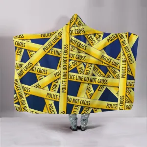 Police Tape Blue Hooded Blanket