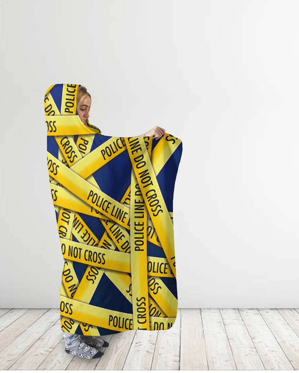 Police Tape Blue Hooded Blanket
