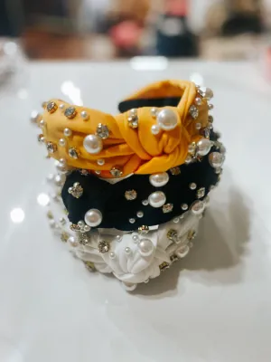 Polyester Pearls Rhinestone Top Knotted Headband