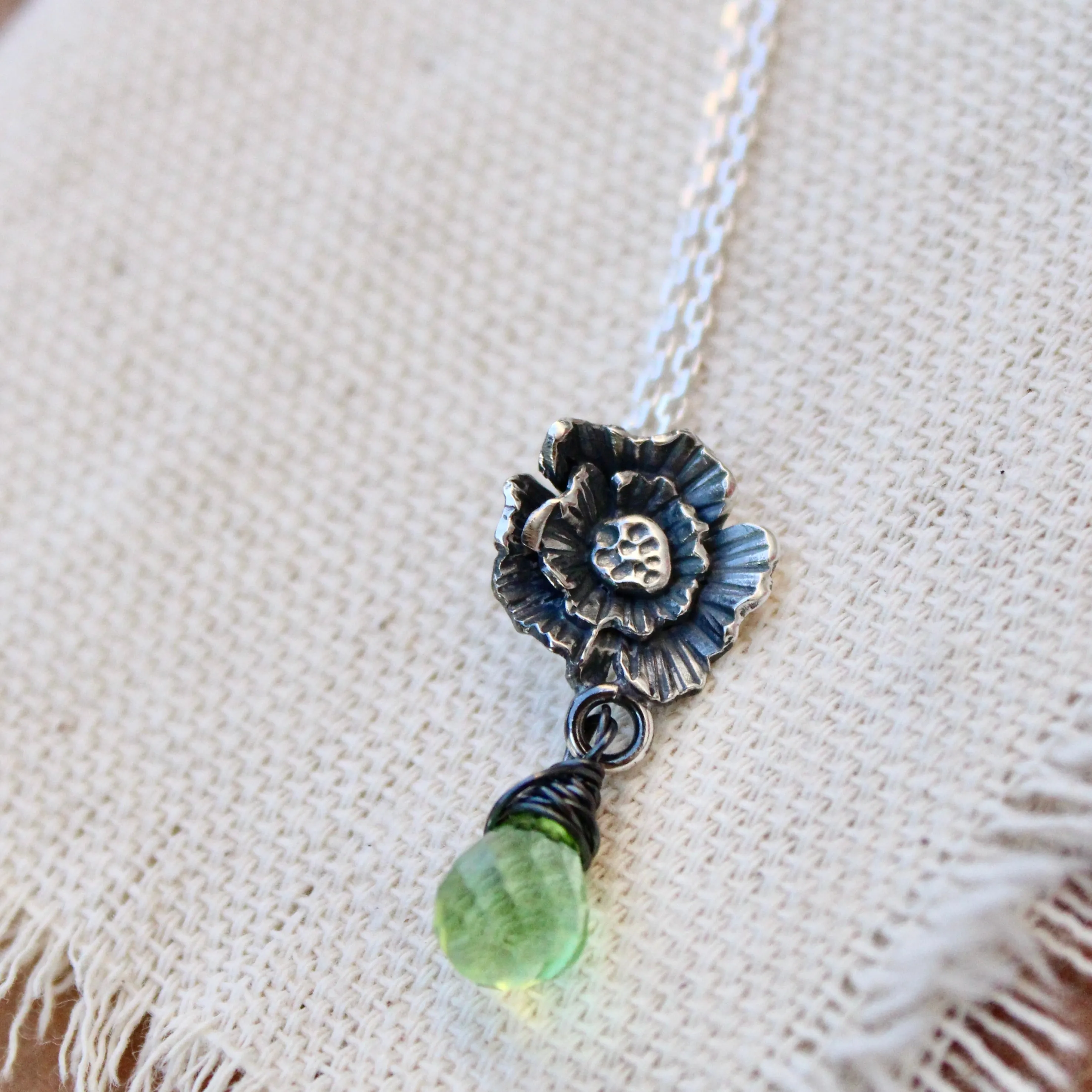 Poppy Birthstone Sterling silver necklace
